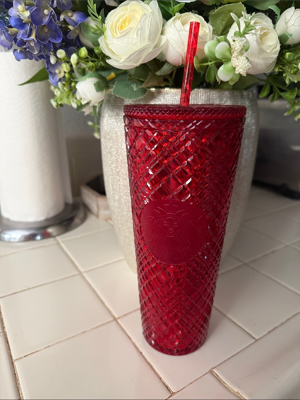 Starbucks Red Textured Tumbler with Straw